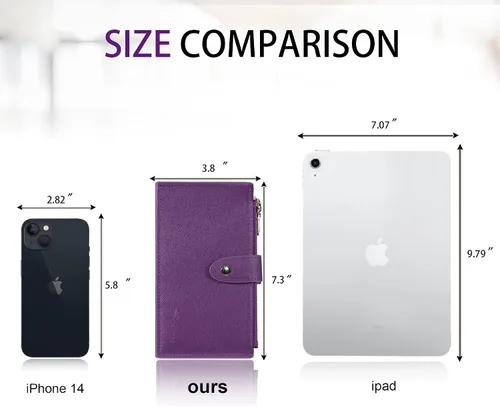 Vista 2 de Travelambo Cartera para mujer con bloqueo RFID y bolsillo con cremallera Cartera RFID