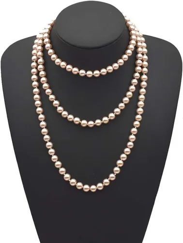 Vista 3 de Collar para mamá, regalo para el día de la madre, collar de perlas largas en Y Boho de 0.236 pulgadas con perlas falsas con cuentas, collares