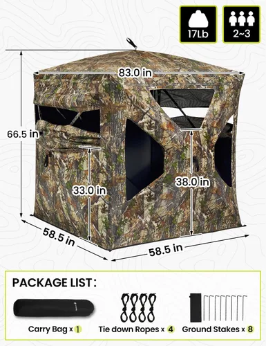 Vista 12 de TIDEWE Hunting Blind 270°Full See Through with Windproof Curtain, Silent Magnetic Door & Sliding Windows, Pop Up Ground Blind with Carrying Bag