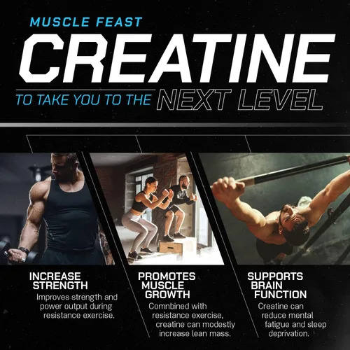 Vista 3 de Polvo de monohidrato de creatina Creapure, hecho por Muscle Feast Pre-entrenamiento o post-entrenamiento, premium Fácil de mezclar y sin gluten