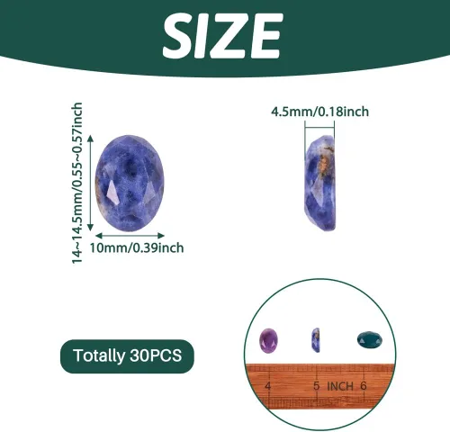 Vista 3 de Fashewelry 30 piezas de cabujones de piedra natural mixta de 0.55 x 0.39 pulgadas con parte trasera plana, azulejos de camafeo ovalados facetados