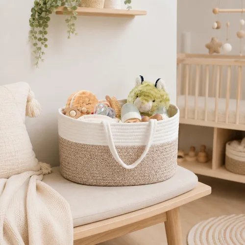 Vista 9 de Diaper Caddy Organizer, Empty Gift Basket with Gift Wrap for Newborn Essentials, Baby Storage Basket, Stylish Gift Bag for Baby Shower, Boys and