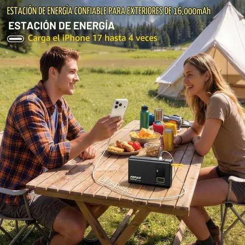Vista 5 de POPULO Arrancador de coche con compresor de aire, caja de refuerzo portátil de 12 V 59.2 Wh con inflador digital de neumáticos de 150 PSI