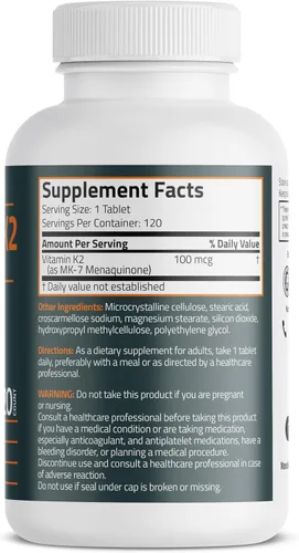 Vista 2 de Bronson Vitamina K2 MK-7 100 MCG, K2 como menaquinona MK7, soporte óseo sin OMG, 120 tabletas