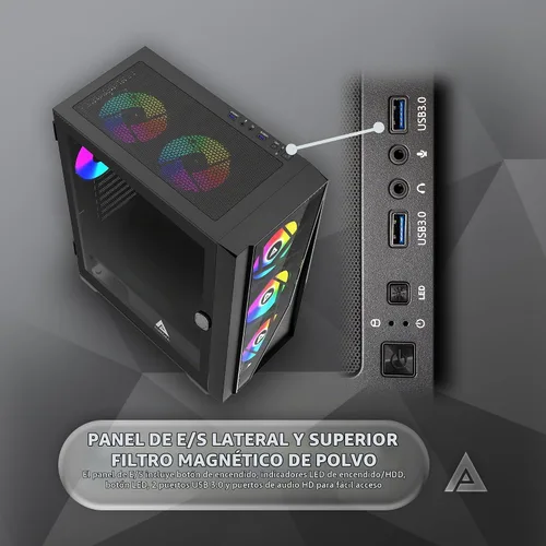 Vista 4 de Apevia Aurora-BK Aurora Mid Tower - Funda para PC para juegos con 6 ventiladores PWM ARGB de 4.724 in, 366 modos de luz RGB, 1 panel frontal