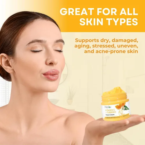 Vista 7 de Healov Crema facial de cúrcuma para manchas oscuras, loción iluminadora natural de la piel de cúrcuma para cara y cuerpo, limpia la piel, combate