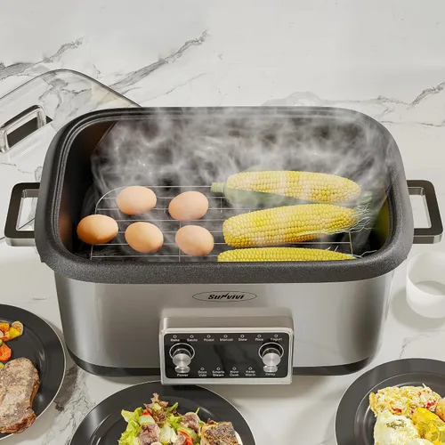 Vista 7 de Sunvivi Olla de cocción lenta de 8 cuartos de galón, horno asador, multi-cocción programable 12 en 1 con calentador de alimentos, temporizador