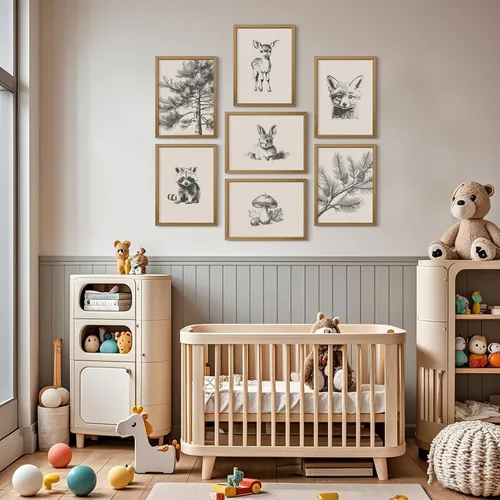 Vista 6 de Arte de pared para guardería, lienzo de animales del bosque, decoración de pared, imágenes de la habitación del bebé, impresiones de animales