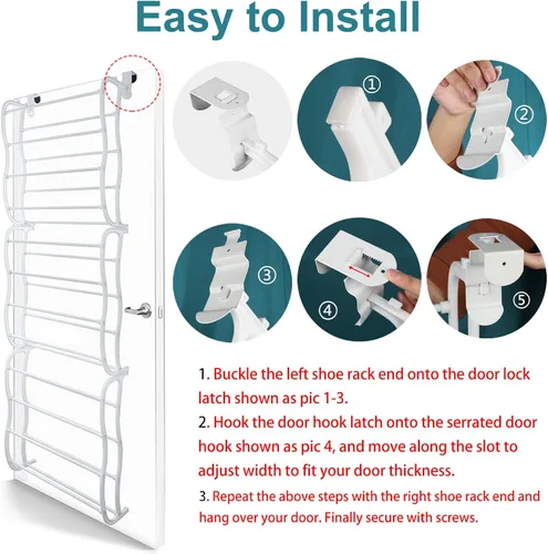 Vista 8 de Zapatero para colocar sobre la puerta, 12 capas y 36 pares de zapatos para colgar en la pared, organizador de zapatos, barras antideslizantes