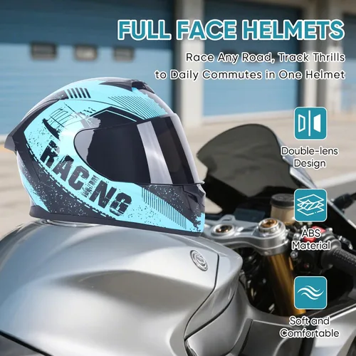 Vista 2 de Full Face Motorcycle Helmets for Adults Men and Women with Internal Tinted Visor