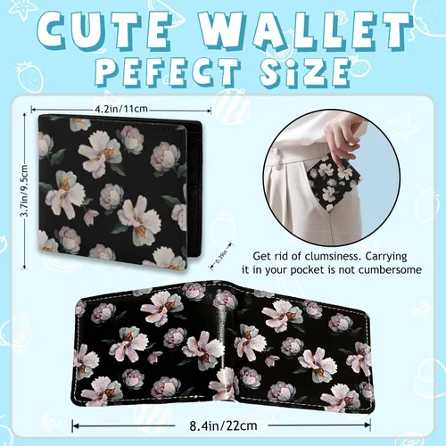 Vista 2 de Bonita cartera de cuero para mujer y niña, doble pliegue, tarjeta de crédito, billetera cero, adecuada para carteras de hombres y mujeres, Cartera