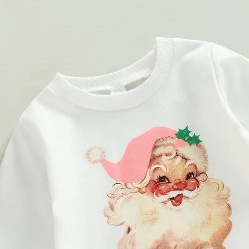 Vista 4 de Gueuusu Conjunto de ropa de manga larga para bebé niña con texto en inglés "My 1st Christmas", sudadera de manga larga con pantalones acanalados