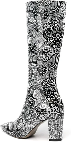 Vista 154 de AMBELIGHT Botas altas hasta la rodilla con cremallera y puntera puntiaguda para mujer, de patente sólida, tacón alto, 3.3 pulgadas