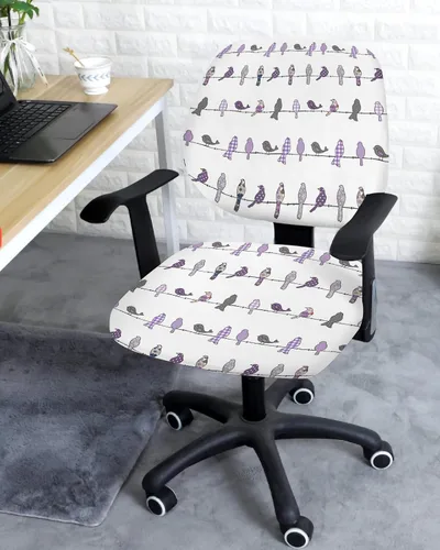 Vista 3 de Fundas elásticas para silla de oficina con diseño de pájaros morados, 2 piezas, suave, decorativo, protector para silla de escritorio, protector