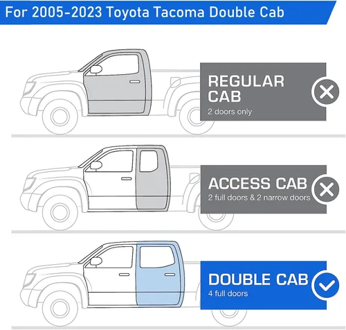 Vista 5 de Estribos compatibles con Toyota Tacoma 2005-2023 camioneta de doble cabina de 7 pulgadas de caída de textura fina negra escalones laterales negras