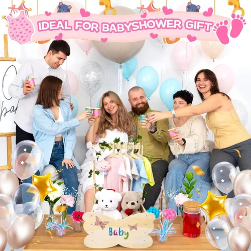Vista 2 de Cesta de baby shower, armario de madera para baby shower con asa, armario de bebé de gran capacidad, cesta de regalo personalizada para bebés