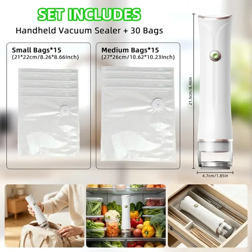 Vista 11 de Handheld Vacuum Sealer for Food, Compact Food Sealer with 30 Reusable Bags