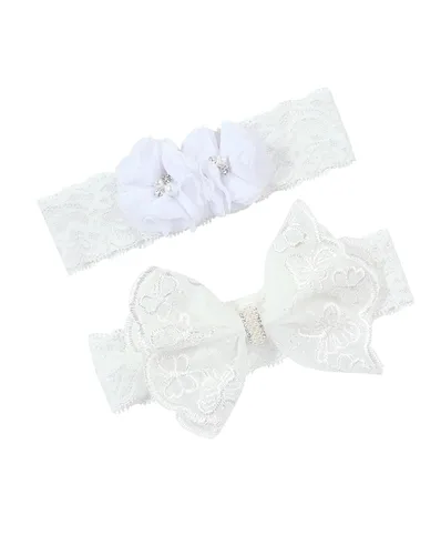 Vista 11 de BBTDIN Diademas de bautizo para bautizo para bebés y niñas, con encaje de flores, lazo blanco BBG11 (B1-Bow con cruz)