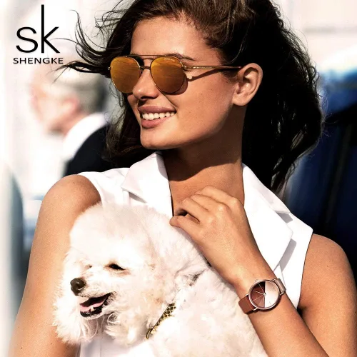 Vista 7 de SHENGKE Simplicity Creative - Reloj de pulsera para mujer, de cuero auténtico, elegante, para mujer, Movimiento de cuarzo
