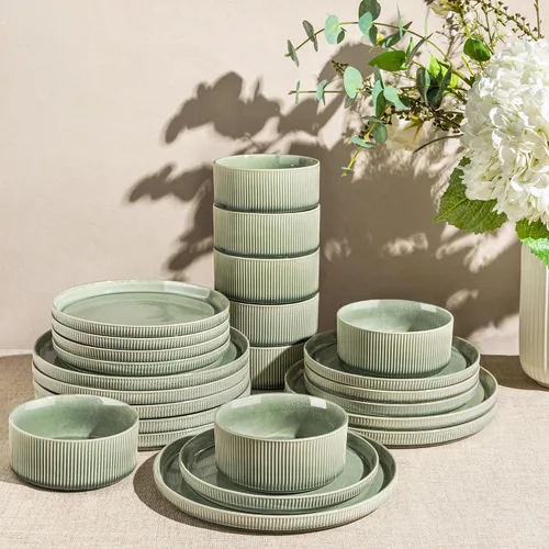 Vista 44 de GBHOME Stoneware Dinnerware Sets for 4, 12-Piece Plates and Bowls Set