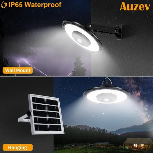 Vista 6 de Auzev Luces Solares para Interiores y Exteriores 3000LM Luz de Cobertizo con Energía Solar con Interruptor, Control Remoto, Temporizador, 3 CCT IP65