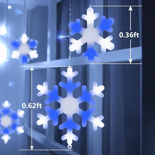 Vista 4 de Luces de Copo de Nieve de Navidad, 10.66 pies, 168 Luces LED de Carámbanos para Exteriores con 14 Gotas, 8 Modos Impermeables Conectables