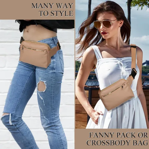 Vista 6 de Riñonera cruzada para mujer, cangurera de moda para mujer, cintura pequeña, bolsa de pecho con correa ajustable, 02 Albaricoque PU