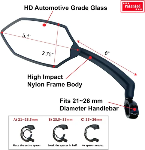 Vista 3 de Hafny Nuevo espejo para manubrio de bicicleta, lente de vidrio HD, espejo retrovisor ajustable y giratorio para bicicleta, resistente a explosiones