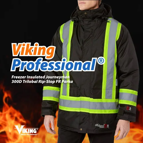 Vista 2 de Viking Professional Journeyman FR Chaqueta aislada para congelador - Chaquetas impermeables de alta visibilidad de 300D Trilobal Rip-Stop