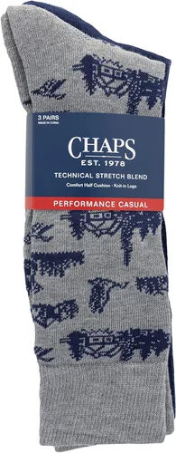 Vista 3 de Chaps Men's Casual Fashion Cushioned Crew Socks-3 Pair Pack-Classic Designs with Stretch Blend