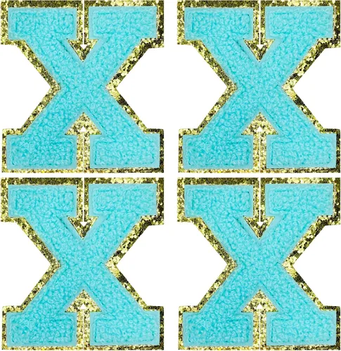 Vista 16 de Jongdari Letras termo-adhesivas de felpilla para ropa, parches de letras del alfabeto con brillantina para coser, con adhesivo planchado, 4 Azul
