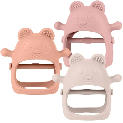 Vista 9 de Eascrozn Juguetes de Dentición para Bebés de 3+ Meses, Conjunto de 3, Guantes de Dentición de Silicona Fáciles de Sostener con Texturas Suaves