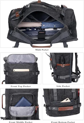 Vista 3 de WITZMAN Mochila de lona vintage Mochila de viaje grande para laptop, mochila convertible para hombro, Negro -, Mochilas de viaje
