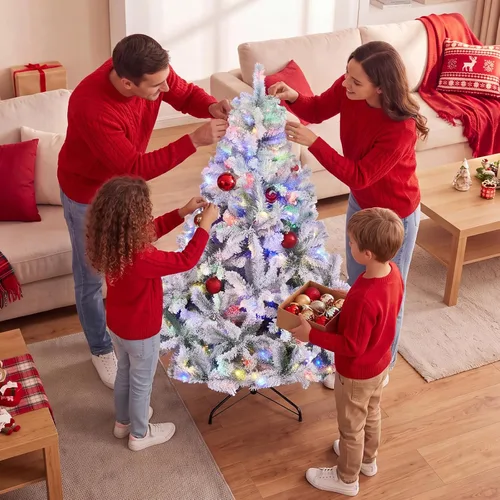 Vista 7 de Árbol de Navidad flocado de nieve preiluminado de 4.5 pies con Flocado-multi