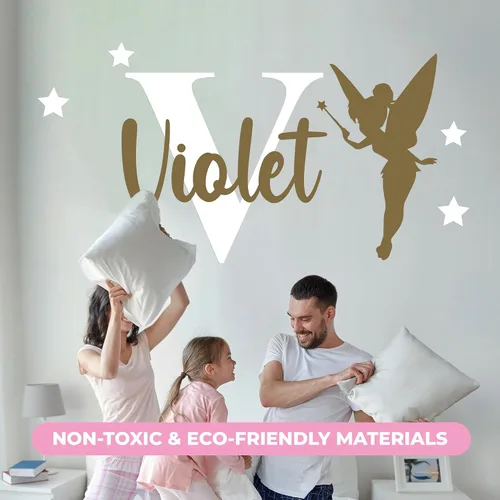 Vista 6 de CRYPTONITE Calcomanías de vinilo personalizadas con nombre e inicial de Campanilla – Decoración de dormitorio de niña – Calcomanías de pared de A.