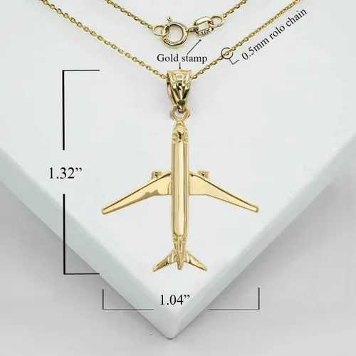 Vista 2 de Aircraft Jewelry - Collar con colgante de oro amarillo de 14 quilates, aviones, viajero, aviación, elige solo colgante o collar con cadena de 16 a