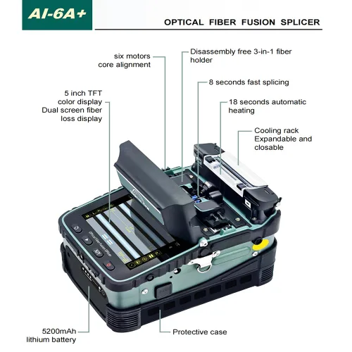 Vista 2 de SM&MM Empalmadora de Fusión de Fibra Óptica Inteligente Automática con OPM y VFL Incorporados y Kit de Cortadora de Fibra (Ai-6)
