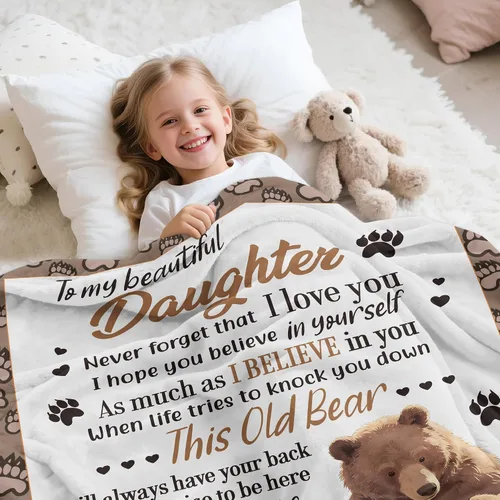 Vista 3 de UFOORO Manta para hija, manta de forro polar suave con diseño de oso abrazo de oso, regalo sincero de padre a hija, el mejor regalo para hijas