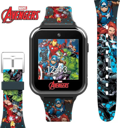 Vista 6 de Marvel Avengers - Reloj inteligente interactivo para niños, reloj con pantalla táctil con juegos, cámara, grabadora de voz, rastreador de pasos