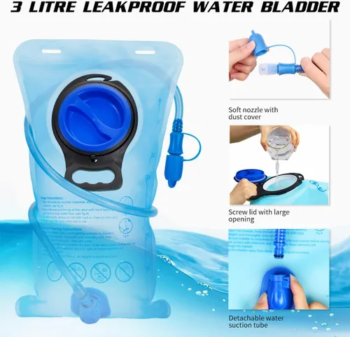 Vista 6 de Mochila de hidratación con vejiga de agua de 3 litros, mochila de hidratación aislada para correr, mochila de agua ligera para senderismo, ciclismo