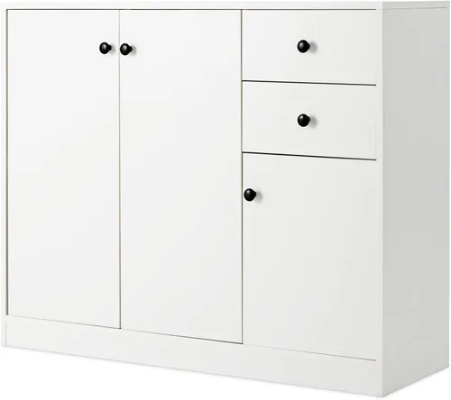 Vista 9 de Giantex Armario de buffet con almacenamiento, aparador de cocina con 2 cajones, armario grande y pequeño de 3 puertas, estantes ajustables, armario