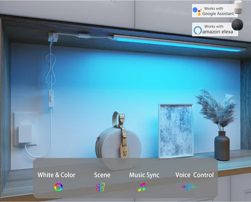 Vista 2 de Barra de luz LED, enchufable, regulable, blanco ajustable y cambio de color RGB, Alexa, luces de contador remoto habilitadas para Google Home