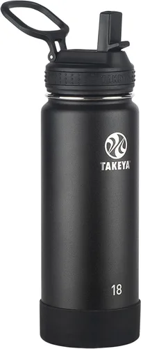 Vista 44 de Takeya Actives - Botella de agua con tapa con popote, duradera y de fácil cuidado, con aislamiento de acero inoxidable, tapa sin BPA con asa