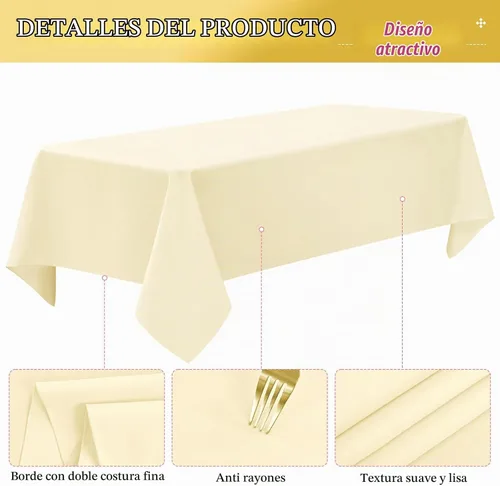 Vista 2 de Paquete de 10 manteles rectangulares de 60 x 102 pulgadas, color beige para mesas rectangulares de 6 pies, mantel rectangular de tela de poliéster