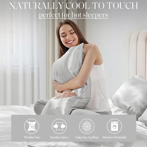 Vista 41 de Madison Park Essentials - Juego de sábanas de satén de lujo y sedoso con brillo natural, bolsillo elástico de 14 pulgadas para colchones de hasta 16