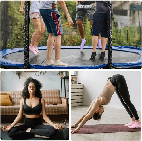 Vista 7 de Hstyle 6 pares de calcetines de yoga con agarres para mujeres y hombres, ideales para ballet, entrenamiento descalzo, calcetines antideslizantes
