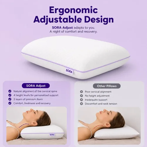 Vista 13 de Ajustar - Almohada de espuma viscoelástica ajustable - Gel refrescante, altura y firmeza personalizables de 3 capas, soporte ergonómico