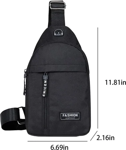 Vista 8 de Pequeña bolsa cruzada negra, bolsa de hombro para hombres y mujeres, bolso bandolera de pecho con una correa de viaje, Negro