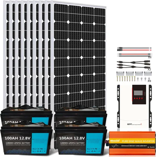 Vista 12 de Kit completo de panel solar de 5.4 KWH con batería e inversor, kit solar de 1350 W 24 V para barco RV, 6 paneles solares de 225 W 12 V, 2