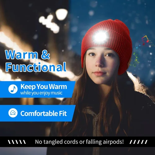 Vista 10 de Gorro Bluetooth con auriculares ligeros e inalámbricos, micrófono integrado y altavoces estéreo mejorados con música